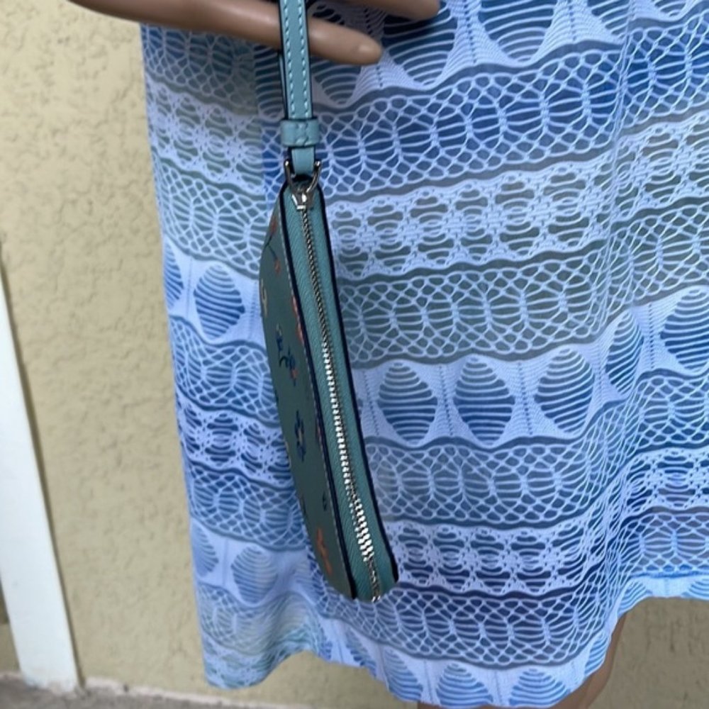 Coach Mystical Floral Corner Zip Wristlet Light Teal Multi - Picture 16 of 16